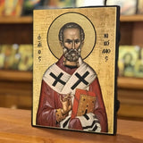 Икона Николай Чудотворец. Эффект под старину. Материал: дерево, литография, лак. Сургучная печать