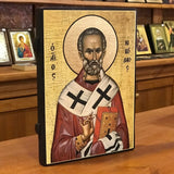 Икона Николай Чудотворец. Эффект под старину. Материал: дерево, литография, лак. Сургучная печать