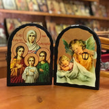 Икона-Складень Ангел-Хранитель, Вера, Надежда, Любовь и мать их София. Размер 17 х 23. Ручная работа. Эффект под старину. Материал: дерево, литография, лак. Сургучная печать